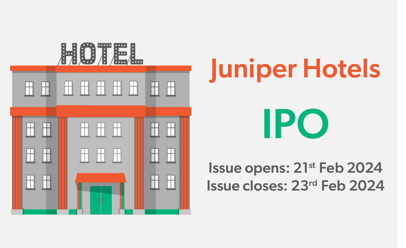 Juniper Hotels is coming up with an IPO having an issue size of  ₹ 1800 Cr, Price Band in the range of ₹ 342-360. The issue opens on Wednesday, 21st Feb’2024 and closes on Friday, 23rd Feb’2024...